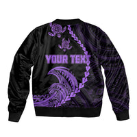 Personalised Guam Sleeve Zip Bomber Jacket Tribal Turtles Curves Style - Purple LT7 - Polynesian Pride