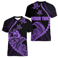 Personalised Guam Women V Neck T Shirt Tribal Turtles Curves Style - Purple LT7 - Polynesian Pride