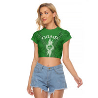 Personalised Guam Raglan Cropped T Shirt Chamoro Latte Stone Mix Tropical - Green LT7 Female Green - Polynesian Pride
