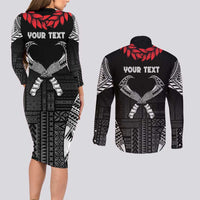 Personalized Talofa Samoa Couples Matching Long Sleeve Bodycon Dress and Long Sleeve Button Shirt Ulafala With Toa Nifo'oti - Black
