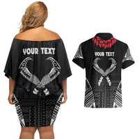 Personalized Talofa Samoa Couples Matching Off Shoulder Short Dress and Hawaiian Shirt Ulafala With Toa Nifo'oti - Black