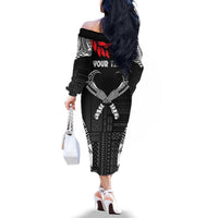 Personalized Talofa Samoa Family Matching Off The Shoulder Long Sleeve Dress and Hawaiian Shirt Ulafala With Toa Nifo'oti - Black