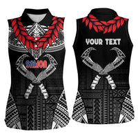 Personalized Talofa Samoa Women Sleeveless Polo Shirt Ulafala With Toa Nifo'oti - Black