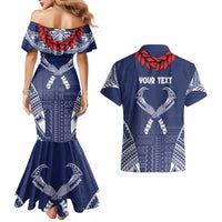 Personalized Talofa Samoa Couples Matching Mermaid Dress and Hawaiian Shirt Ulafala With Toa Nifo'oti - Blue