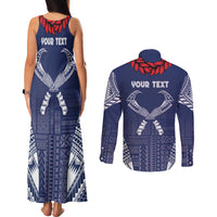 Personalized Talofa Samoa Couples Matching Tank Maxi Dress and Long Sleeve Button Shirt Ulafala With Toa Nifo'oti - Blue