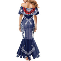 Personalized Talofa Samoa Family Matching Mermaid Dress and Hawaiian Shirt Ulafala With Toa Nifo'oti - Blue