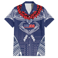 Personalized Talofa Samoa Family Matching Off The Shoulder Long Sleeve Dress and Hawaiian Shirt Ulafala With Toa Nifo'oti - Blue