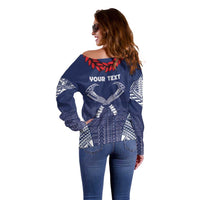 Personalized Talofa Samoa Off Shoulder Sweater Ulafala With Toa Nifo'oti - Blue