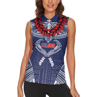 Personalized Talofa Samoa Women Sleeveless Polo Shirt Ulafala With Toa Nifo'oti - Blue
