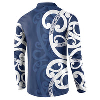 New Zealand Maori Mo Bros Button Sweatshirt Blue Ribbon With Koru Kowhaiwhai - Polynesian Pride