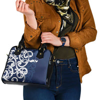New Zealand Maori Mo Bros Shoulder Handbag Blue Ribbon With Koru Kowhaiwhai - Polynesian Pride