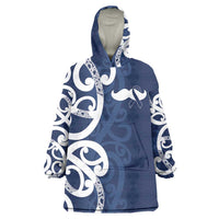 New Zealand Maori Mo Bros Wearable Blanket Hoodie Blue Ribbon With Koru Kowhaiwhai LT7 One Size Blue - Polynesian Pride