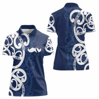 New Zealand Maori Mo Bros Women Polo Shirt Blue Ribbon With Koru Kowhaiwhai LT7 - Polynesian Pride