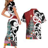 New Zealand Silver Fern Christmas Tree Couples Matching Short Sleeve Bodycon Dress and Hawaiian Shirt Meri Kirihimete - Polynesian Pride