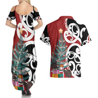 New Zealand Silver Fern Christmas Tree Couples Matching Summer Maxi Dress and Hawaiian Shirt Meri Kirihimete - Polynesian Pride