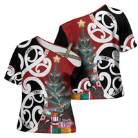 New Zealand Silver Fern Christmas Tree Cross Shoulder Shirt Meri Kirihimete - Polynesian Pride