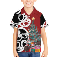 New Zealand Silver Fern Christmas Tree Family Matching Off The Shoulder Long Sleeve Dress and Hawaiian Shirt Meri Kirihimete LT7 Son's Shirt Red - Polynesian Pride
