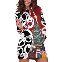 New Zealand Silver Fern Christmas Tree Hoodie Dress Meri Kirihimete LT7 Red - Polynesian Pride
