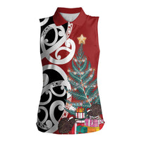 New Zealand Silver Fern Christmas Tree Women Sleeveless Polo Shirt Meri Kirihimete - Polynesian Pride