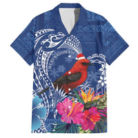 Personalized Samoa Christmas Family Matching Off The Shoulder Long Sleeve Dress and Hawaiian Shirt Cardinal Honeyeater Mix Siapo