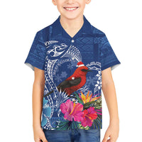 Personalized Samoa Christmas Family Matching Short Sleeve Bodycon Dress and Hawaiian Shirt Cardinal Honeyeater Mix Siapo