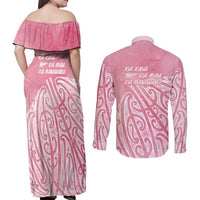 Breast Cancer Awareness Maori Couples Matching Off Shoulder Maxi Dress and Long Sleeve Button Shirt Kia Kaha Kia Maia Kia Manawanui LT7 - Polynesian Pride