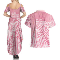 Breast Cancer Awareness Maori Couples Matching Summer Maxi Dress and Hawaiian Shirt Kia Kaha Kia Maia Kia Manawanui LT7 - Polynesian Pride