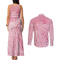 Breast Cancer Awareness Maori Couples Matching Tank Maxi Dress and Long Sleeve Button Shirt Kia Kaha Kia Maia Kia Manawanui LT7 - Polynesian Pride