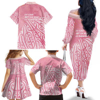 Breast Cancer Awareness Maori Family Matching Off The Shoulder Long Sleeve Dress and Hawaiian Shirt Kia Kaha Kia Maia Kia Manawanui LT7 - Polynesian Pride