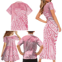 Breast Cancer Awareness Maori Family Matching Short Sleeve Bodycon Dress and Hawaiian Shirt Kia Kaha Kia Maia Kia Manawanui LT7 - Polynesian Pride