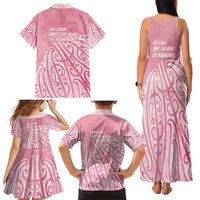 Breast Cancer Awareness Maori Family Matching Tank Maxi Dress and Hawaiian Shirt Kia Kaha Kia Maia Kia Manawanui LT7 - Polynesian Pride