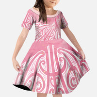 Breast Cancer Awareness Maori Kid Short Sleeve Dress Kia Kaha Kia Maia Kia Manawanui - Polynesian Pride