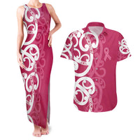 Breast Cancer Awareness Maori Couples Matching Tank Maxi Dress and Hawaiian Shirt Koru Kowhaiwhai LT7 Pink - Polynesian Pride