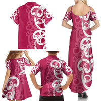 Breast Cancer Awareness Maori Family Matching Summer Maxi Dress and Hawaiian Shirt Koru Kowhaiwhai LT7 - Polynesian Pride