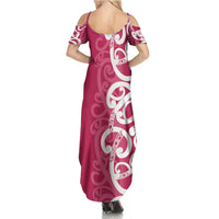Breast Cancer Awareness Maori Family Matching Summer Maxi Dress and Hawaiian Shirt Koru Kowhaiwhai LT7 - Polynesian Pride