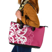 Breast Cancer Awareness Maori Leather Tote Bag Koru Kowhaiwhai - Polynesian Pride