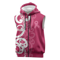 Breast Cancer Awareness Maori Sleeveless Zip Hoodie Koru Kowhaiwhai - Polynesian Pride