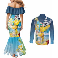 Funny Tropical Christmas Couples Matching Mermaid Dress and Long Sleeve Button Shirt Tis The Season To Get Tipsy LT7 - Polynesian Pride