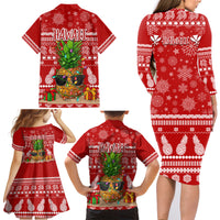 Hawaii Pineapple Christmas Family Matching Long Sleeve Bodycon Dress and Hawaiian Shirt Mele Kalikimaka LT7 - Polynesian Pride