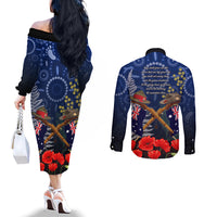 Anzac Couples Matching Off The Shoulder Long Sleeve Dress and Long Sleeve Button Shirt Australia Aboriginal Mix New Zealand Slouch Hats LT7 - Polynesian Pride
