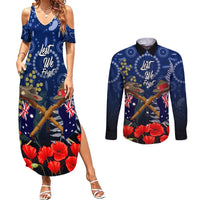 Anzac Couples Matching Summer Maxi Dress and Long Sleeve Button Shirt Australia Aboriginal Mix New Zealand Slouch Hats LT7 Blue - Polynesian Pride