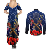 Anzac Couples Matching Summer Maxi Dress and Long Sleeve Button Shirt Australia Aboriginal Mix New Zealand Slouch Hats LT7 - Polynesian Pride