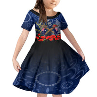 Anzac Family Matching Mermaid Dress and Hawaiian Shirt Australia Aboriginal Mix New Zealand Slouch Hats LT7 Daughter's Dress Blue - Polynesian Pride