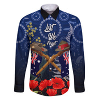 Anzac Family Matching Puletasi and Hawaiian Shirt Australia Aboriginal Mix New Zealand Slouch Hats LT7 Dad's Shirt - Long Sleeve Blue - Polynesian Pride