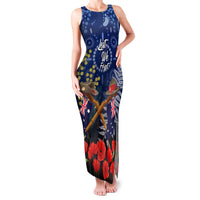 Anzac Family Matching Tank Maxi Dress and Hawaiian Shirt Australia Aboriginal Mix New Zealand Slouch Hats LT7 Mom's Dress Blue - Polynesian Pride