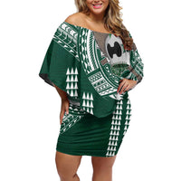 Hawaii Rainbow Warriors Personalized Off Shoulder Short Dress Kakau Ikaika Laau Pama LT7 Women Green - Polynesian Pride