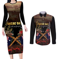 Australia - New Zealand ANZAC Couples Matching Long Sleeve Bodycon Dress and Long Sleeve Button Shirt Gallipoli ANZAC Cove Landing LT7 Black - Polynesian Pride