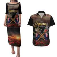 Australia - New Zealand ANZAC Couples Matching Puletasi and Hawaiian Shirt Gallipoli ANZAC Cove Landing LT7 Black - Polynesian Pride