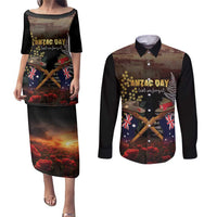 Australia - New Zealand ANZAC Couples Matching Puletasi and Long Sleeve Button Shirt Gallipoli ANZAC Cove Landing LT7 Black - Polynesian Pride