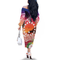 Kia Orana Cook Islands Family Matching Off The Shoulder Long Sleeve Dress and Hawaiian Shirt Sunset Dream LT7 - Polynesian Pride